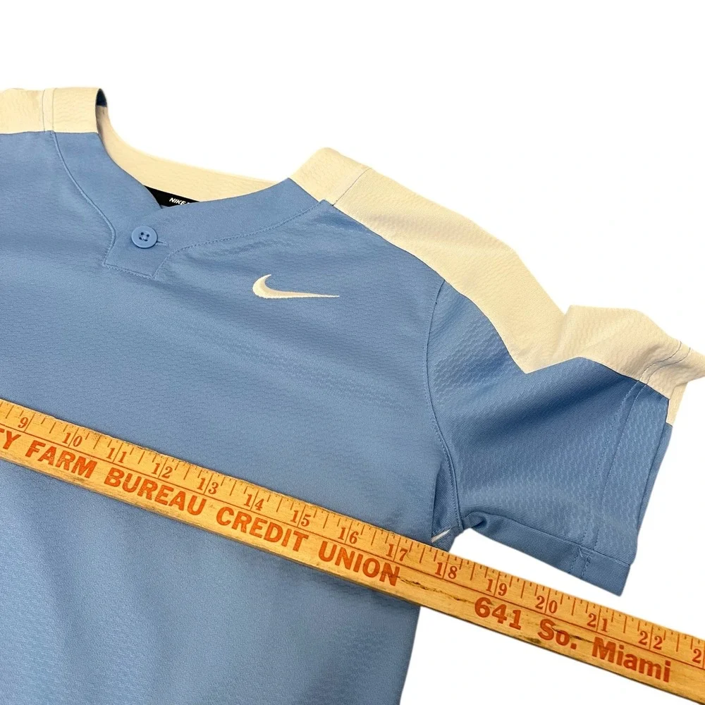 Nike‎ Baseball Jersey Boys Size Large Light Blue White Short Sleeve V Neck